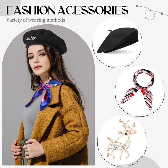 4893 18 Pcs Halloween Beret Hats For Women With Silk Neck Scarf Brooch main image 2